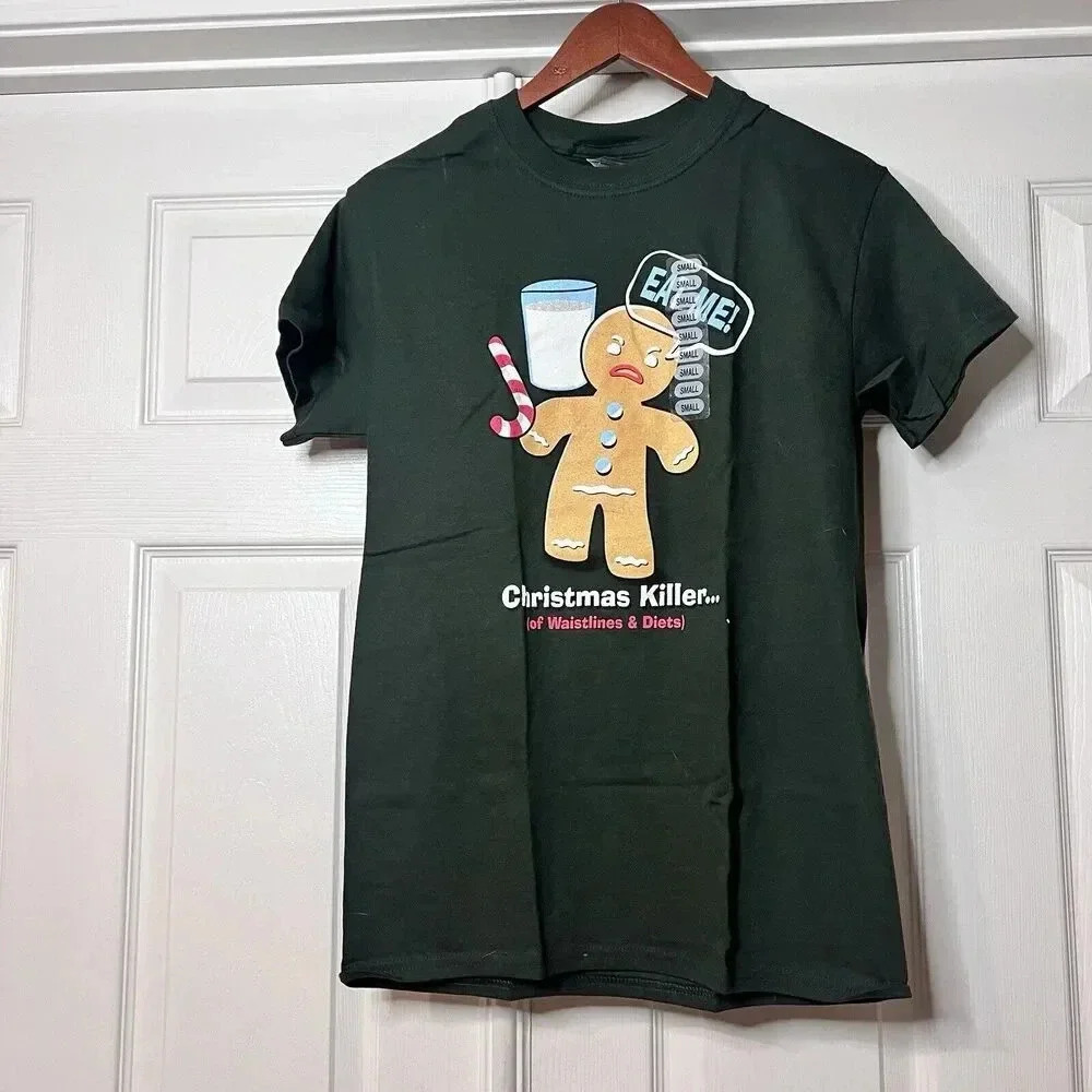 G54 Mens Unisex Green Gingerbread Man Funny Novelty Christmas‎ Tshirt Sz S NWT